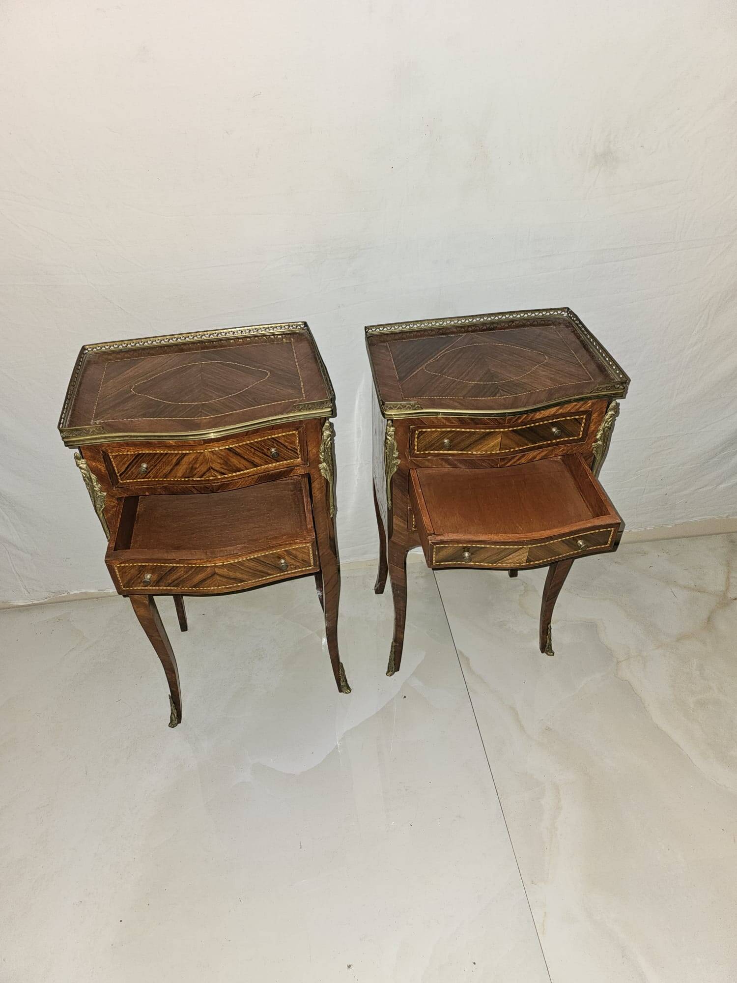 Pair of Louis XV style bedside tables in marquetry