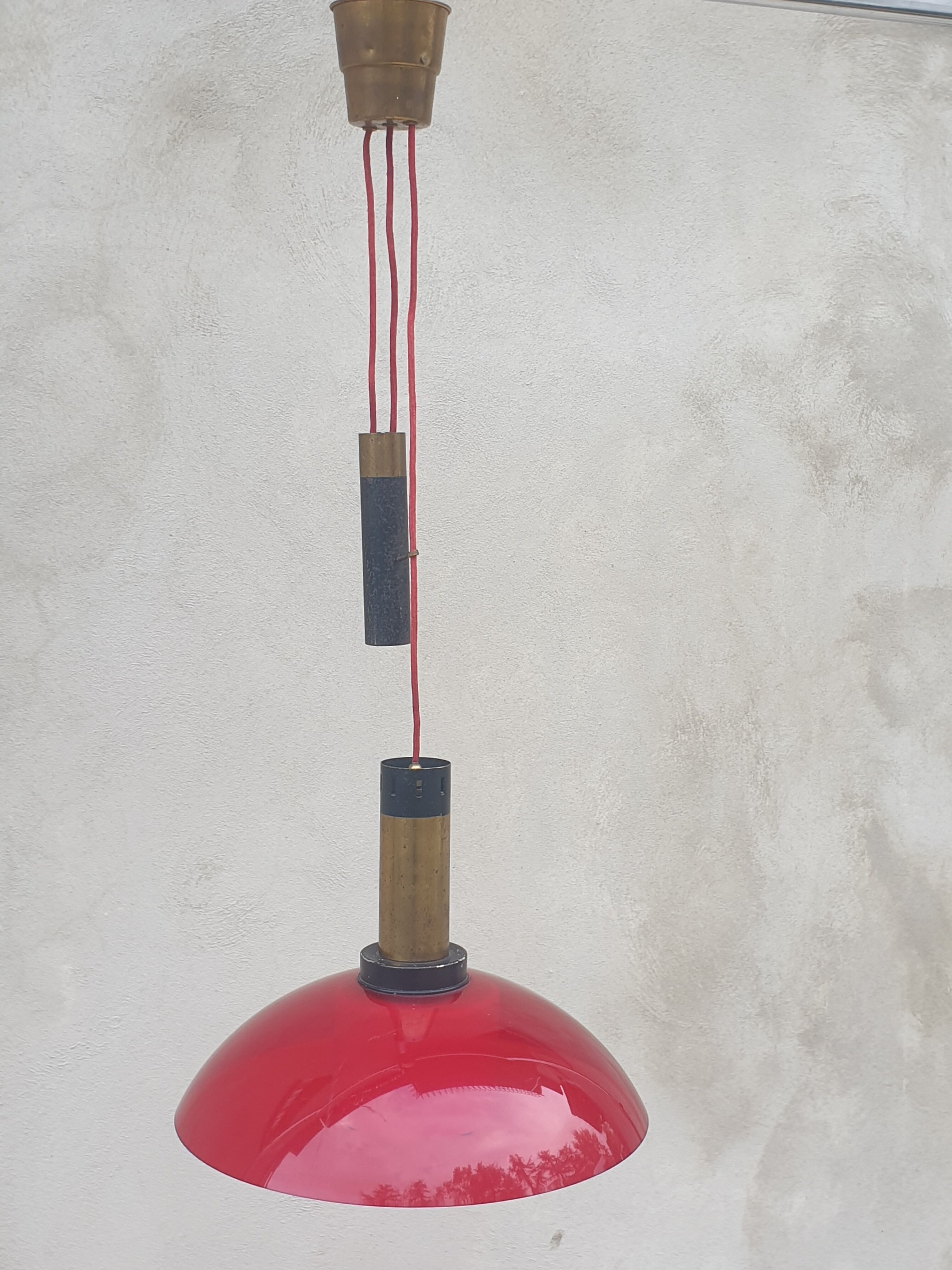 Mid-century chandelier in red acrylic glass from stilux milano