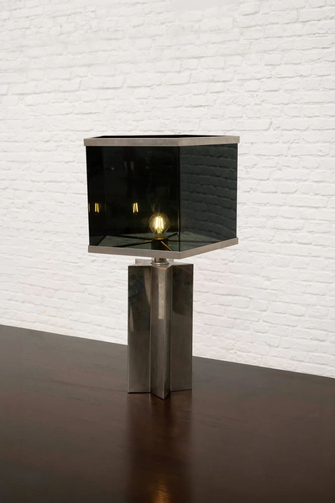 Italian architectural table lamp in acrylic and chrome, 1970s.