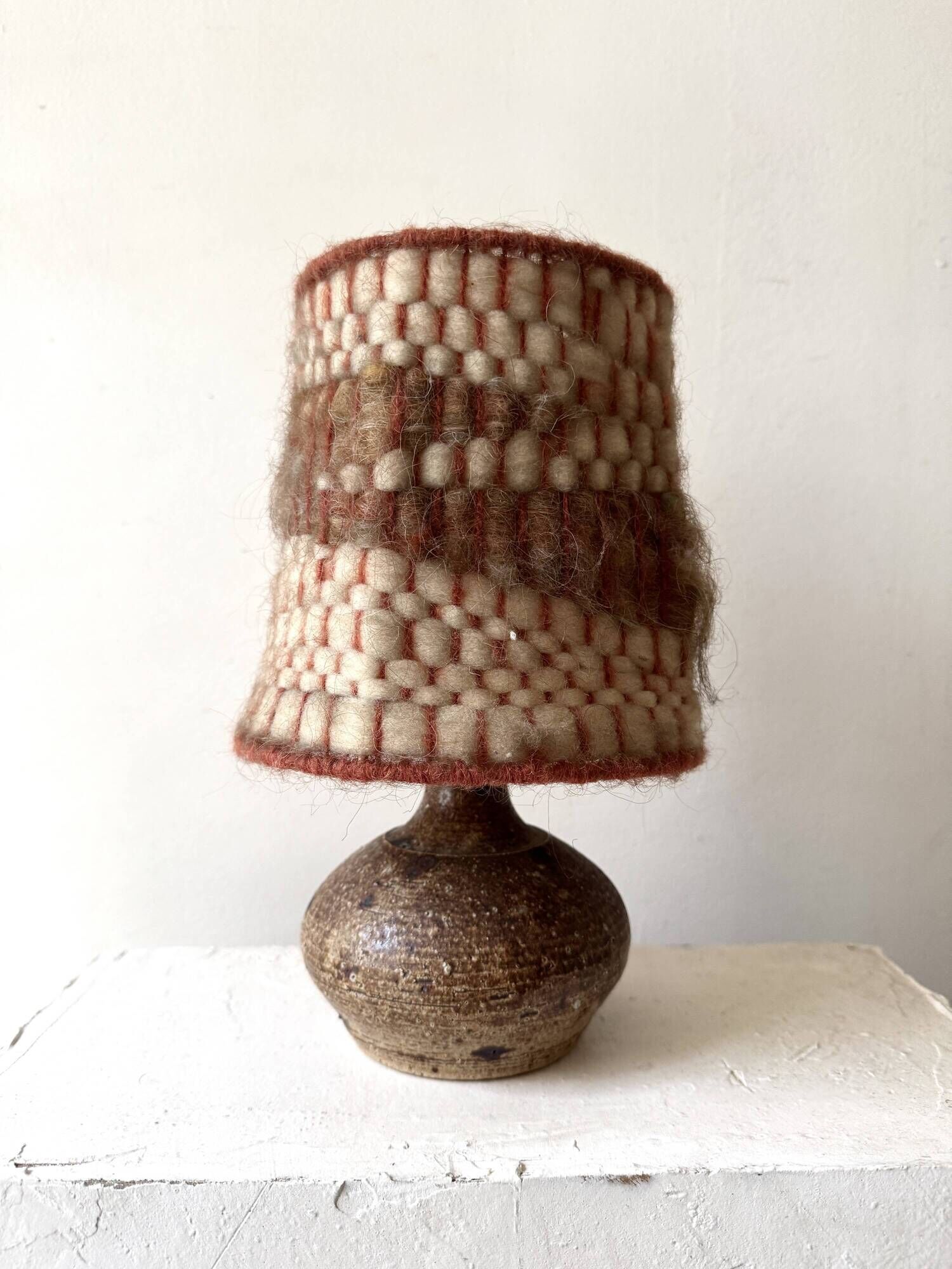 Ceramic lamp, chamotte stoneware and wool by Alain Blanchard, France 1970