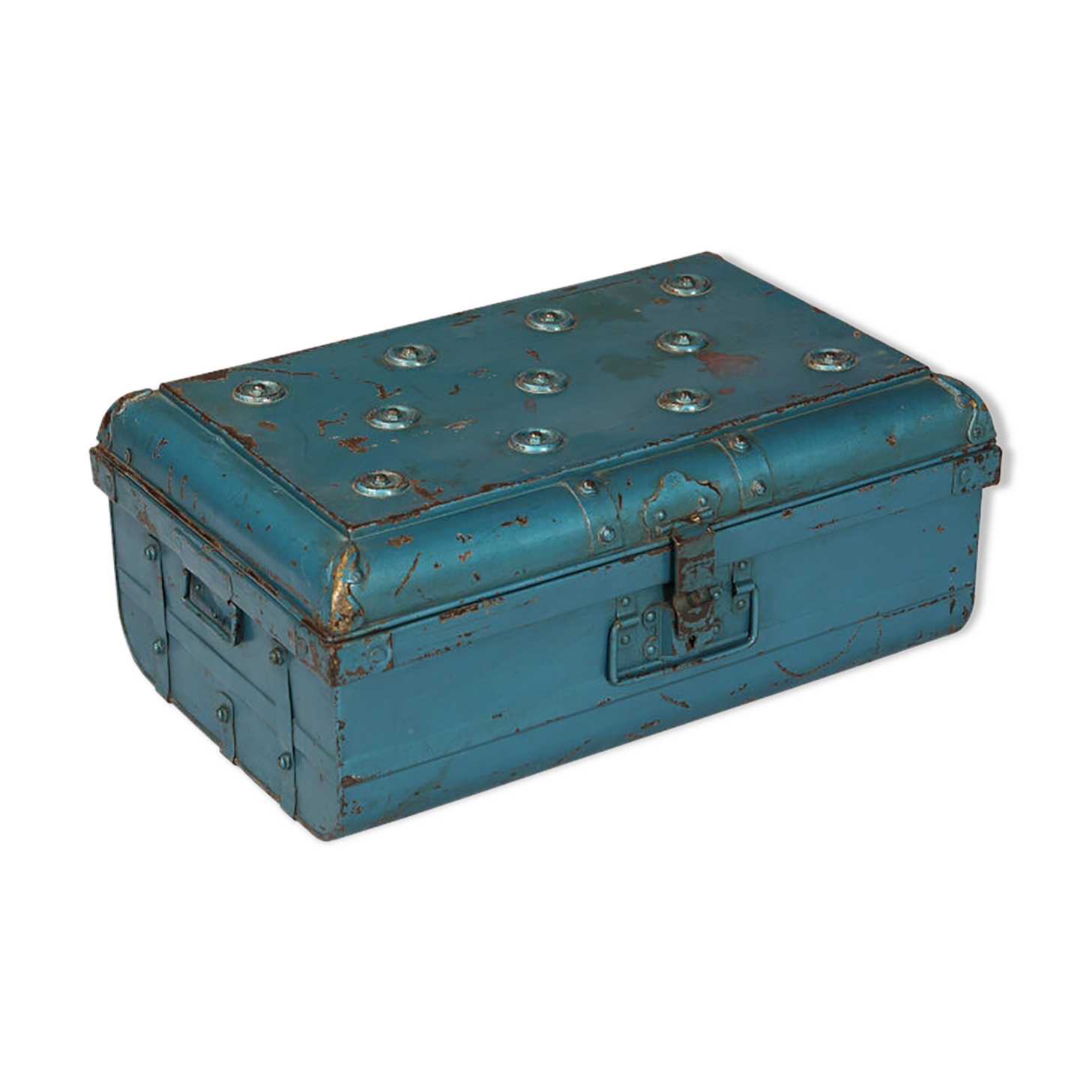 Indian travel trunk blue metal Victorian era