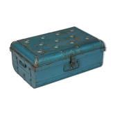 Indian travel trunk blue metal Victorian era