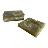 Cigarette box and ashtray in green onyx