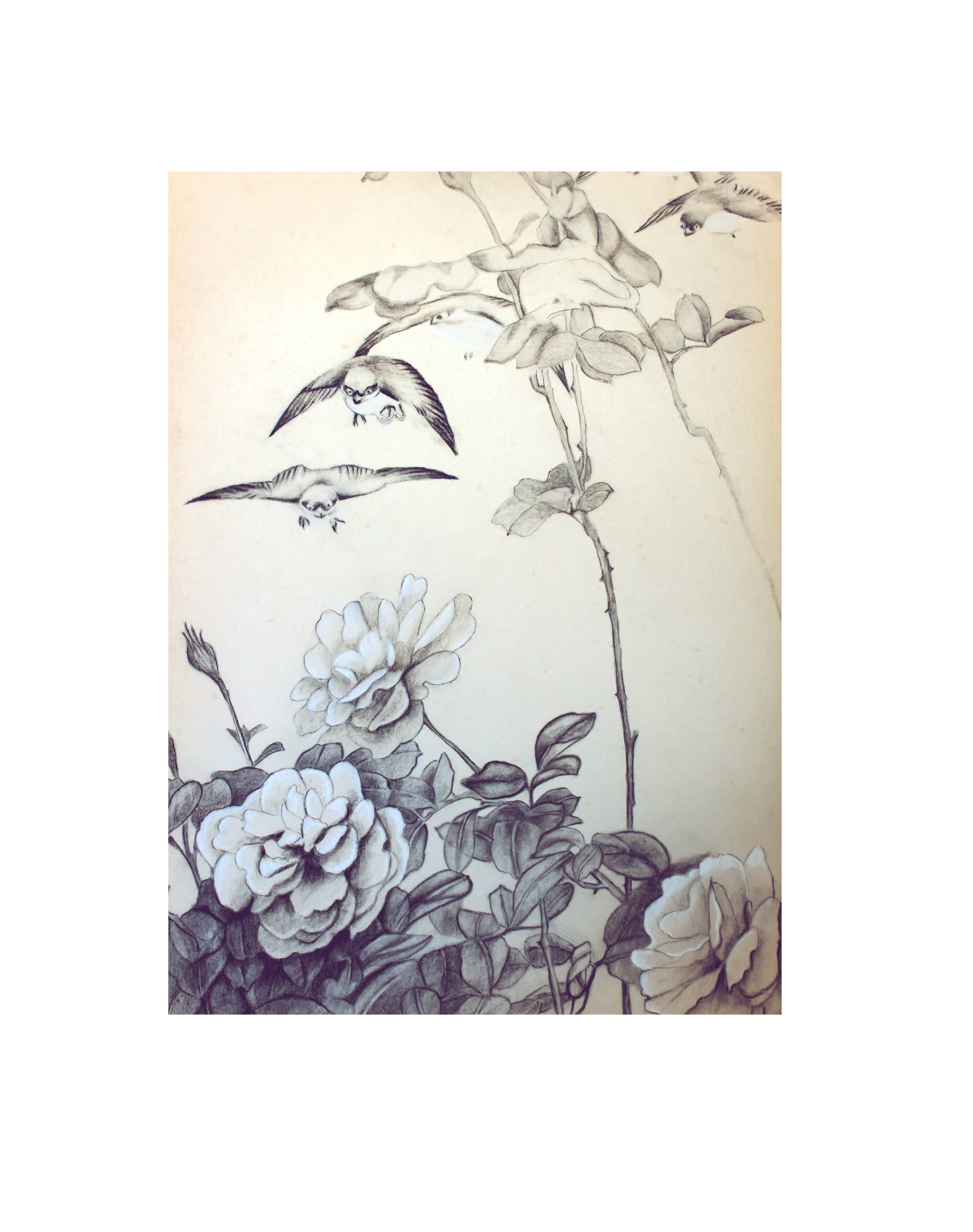 Antigua antiguo painting of Japanese inspiration. Dibujo antiguo.