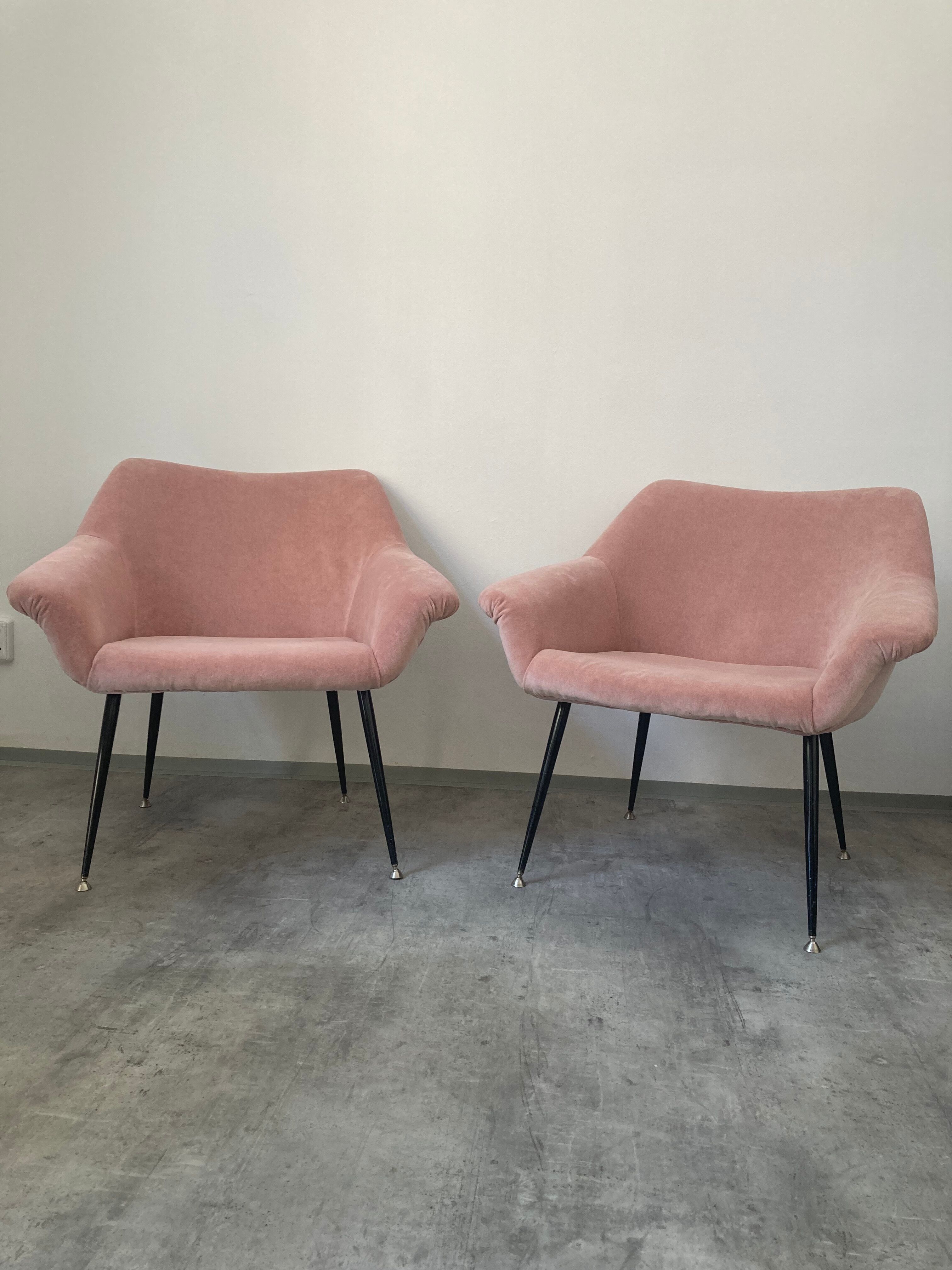 Two velvet midcentury chairs