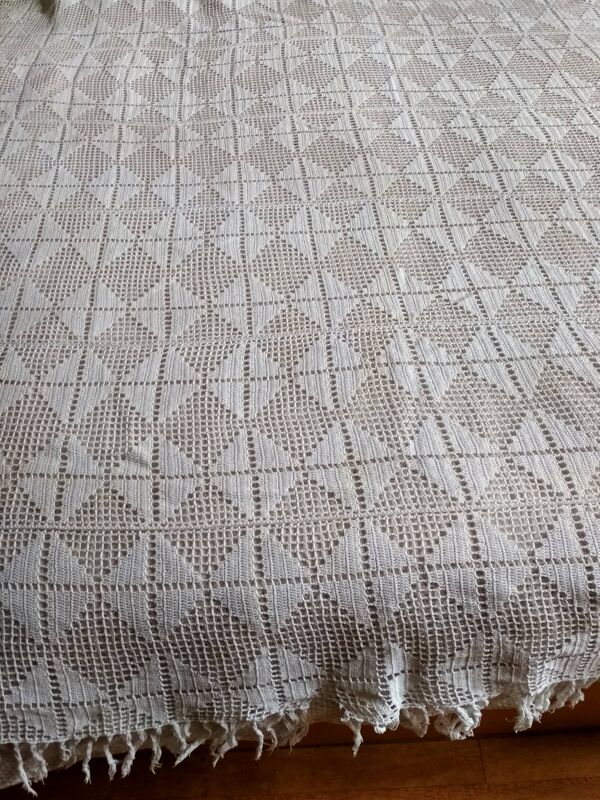 Dessus de lit en coton blanc , Ancien jeté de lit en crochet , couvre lit coton blanc
