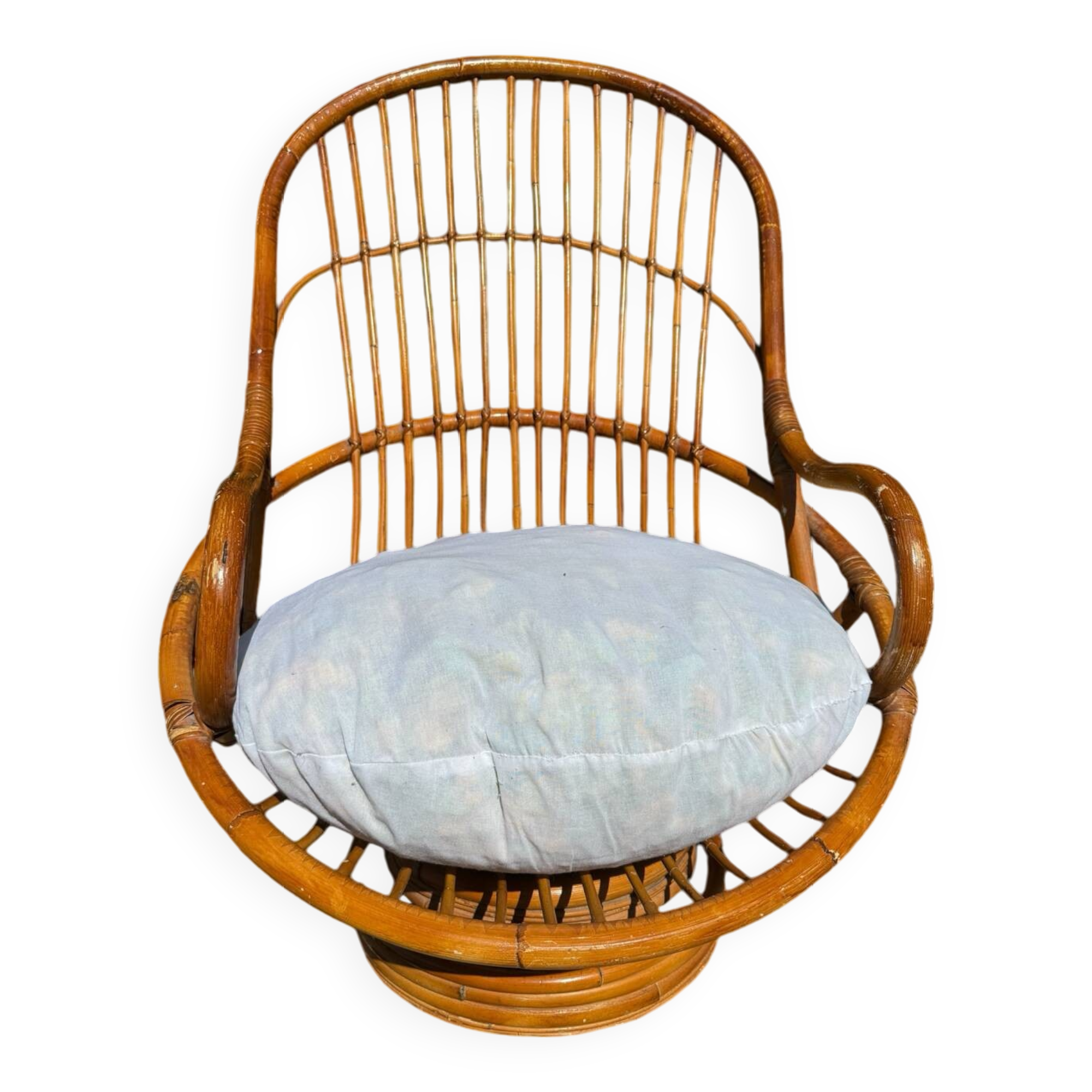 70s rattan and bamboo swivel chair