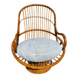70s rattan and bamboo swivel chair