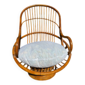 70s rattan and bamboo swivel chair