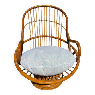70s rattan and bamboo swivel chair