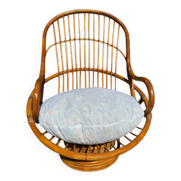 70s rattan and bamboo swivel chair
