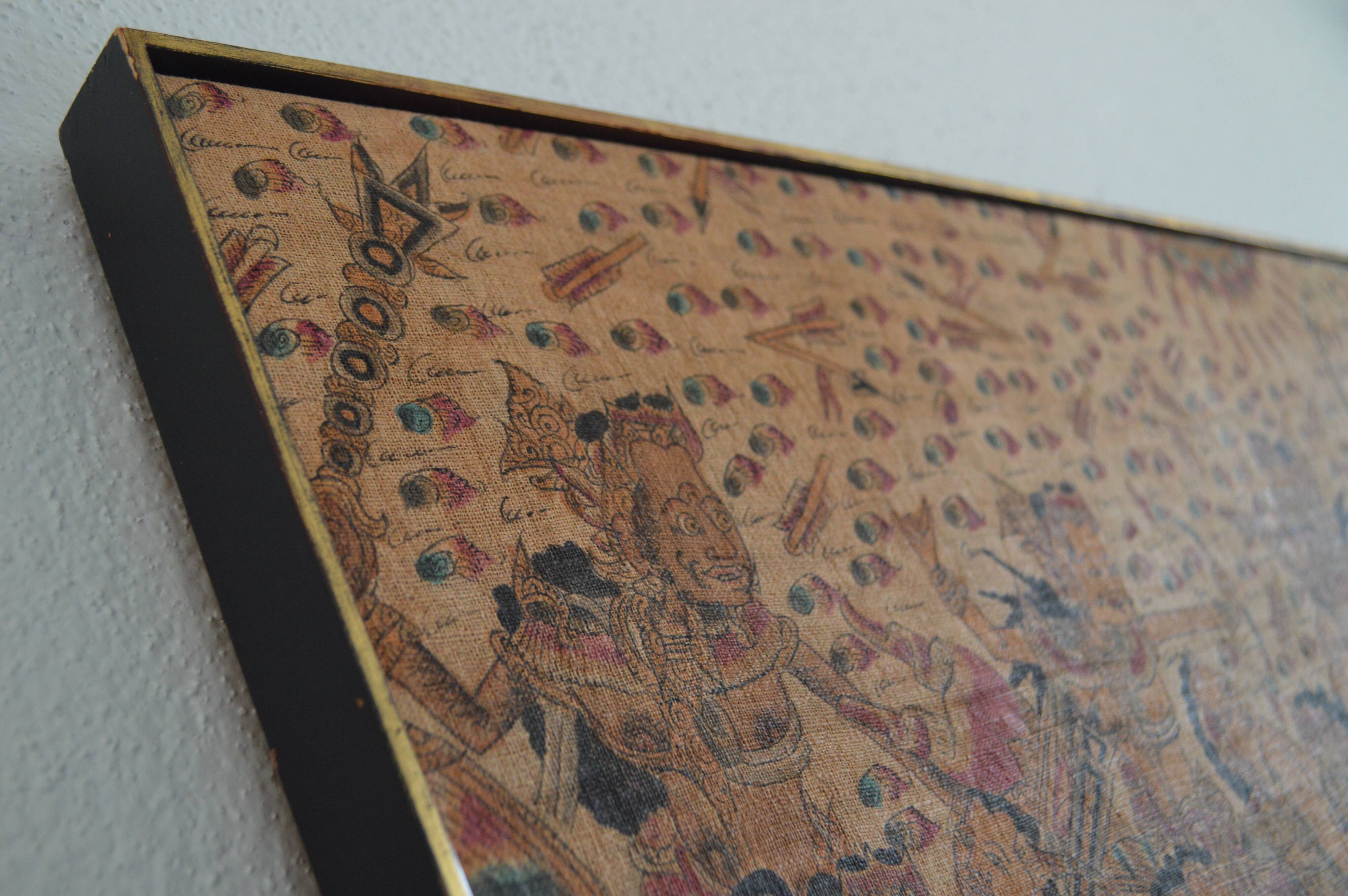 Large traditional Balinese painting on Kamasan Wayang vintage fabric.