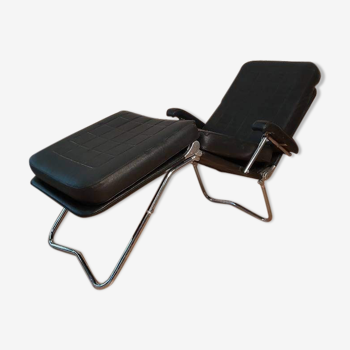 Chaise longue relax vintage skaï noir by Condor-Paris 1970