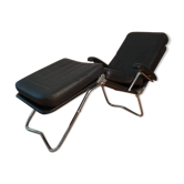 Long chair relax vintage skaï noir by condor-pParis 1970