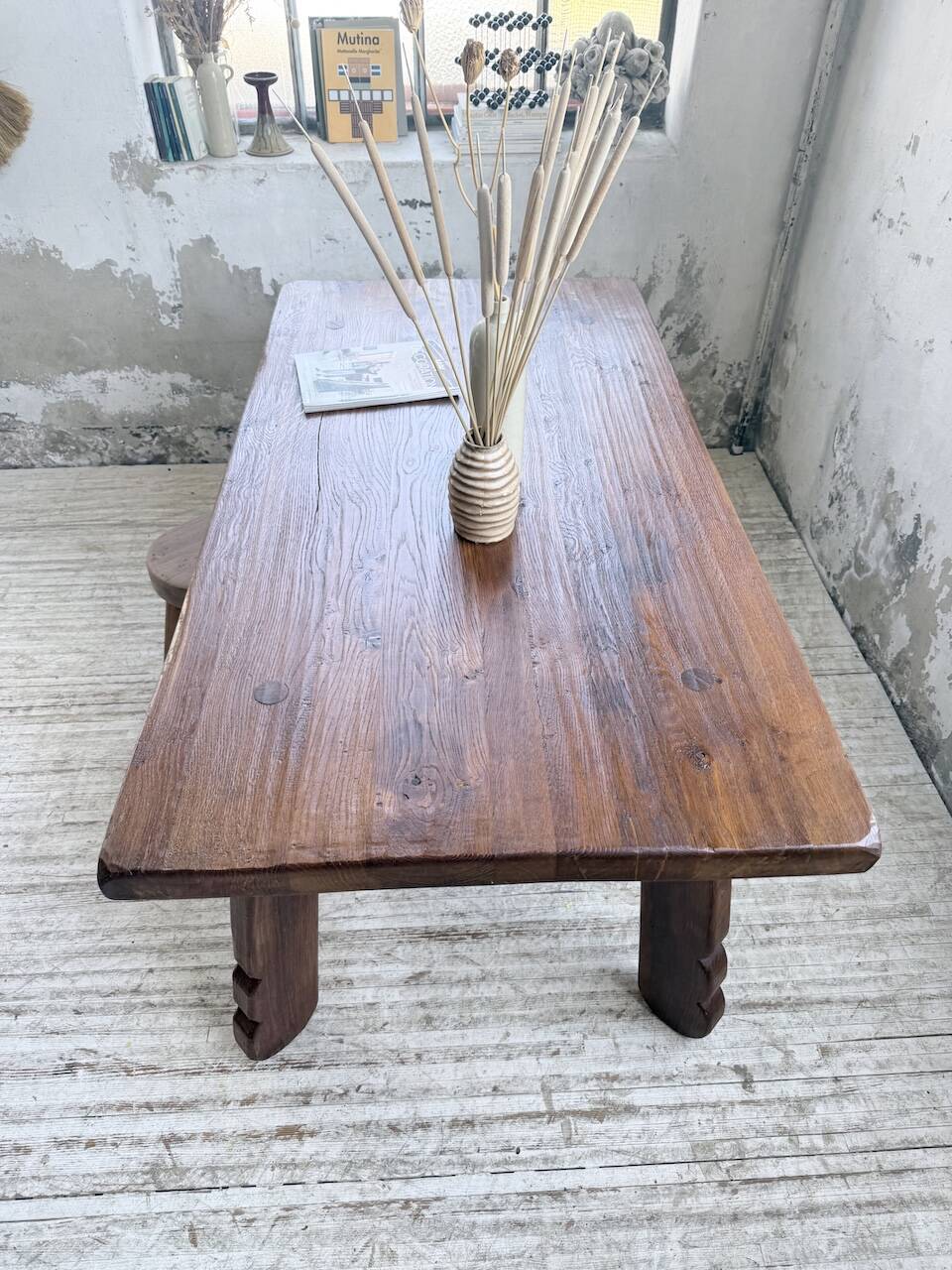 Brutalist oak table by De Puydt, Belgium 1970