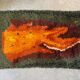 Green and orange Scandinavian Rya Rug, Vintage Wool Carpet 127x76cm
