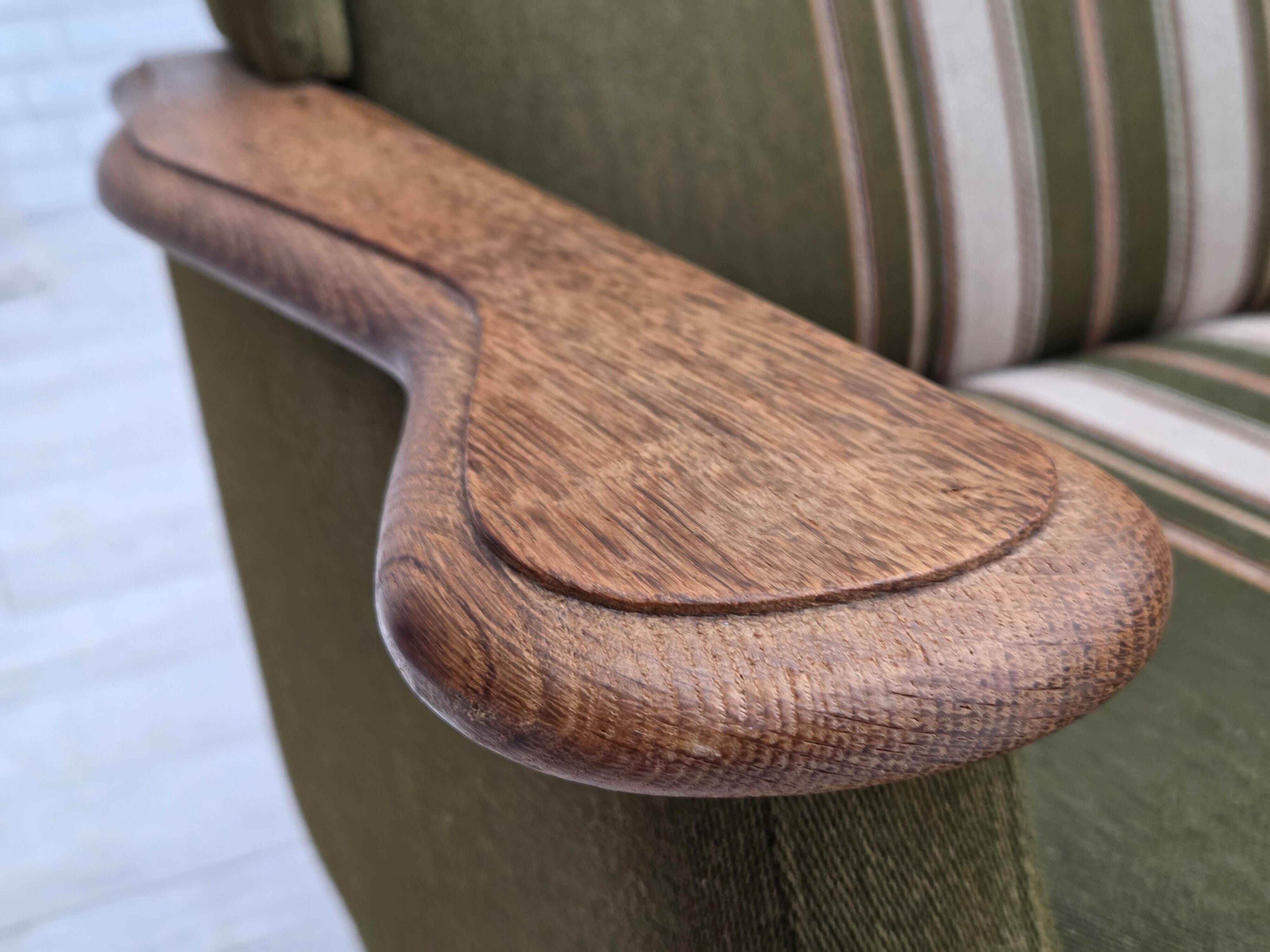 1970s, Danish 3-seater sofa, furniture wool, solid oak wood.