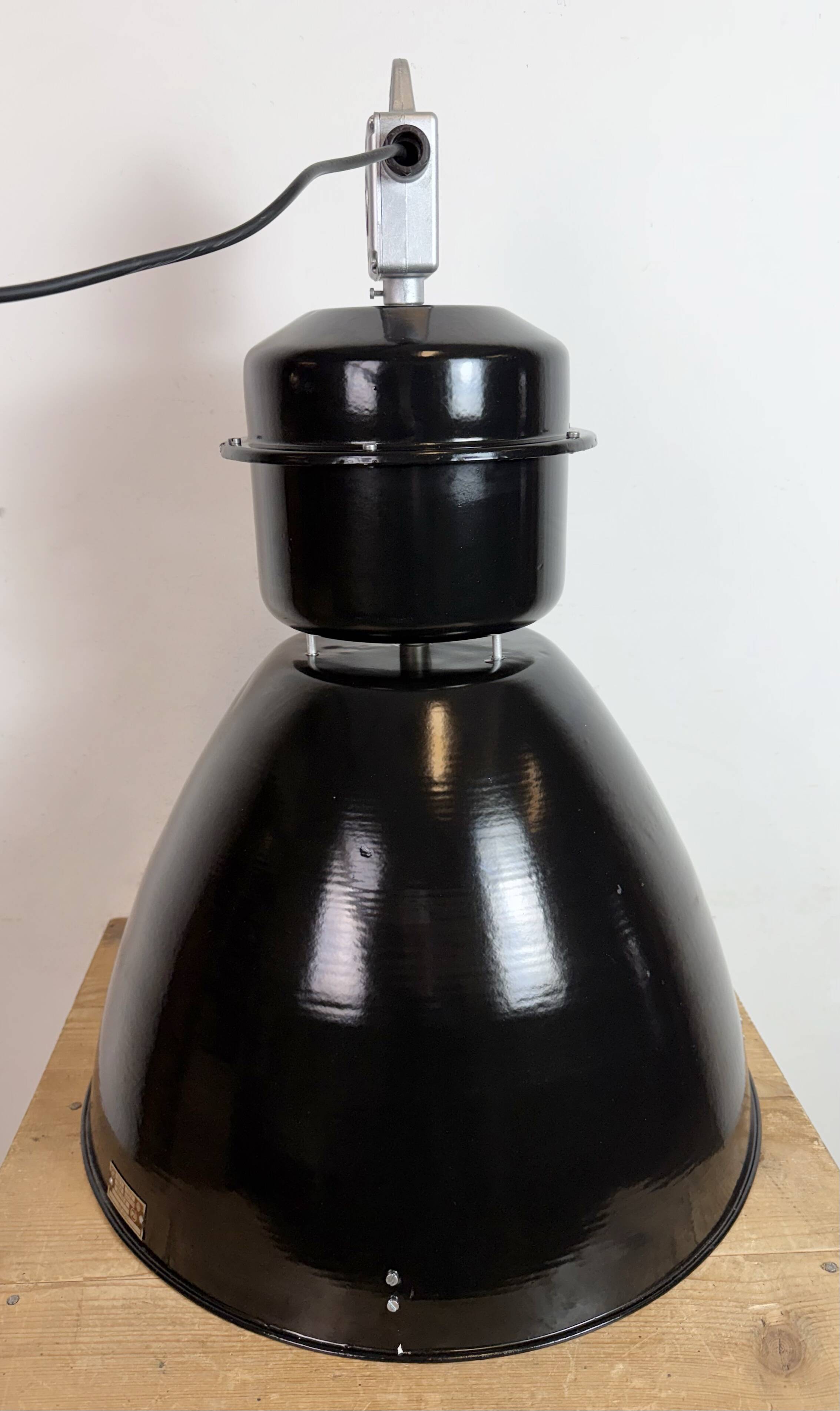 Large Black Industrial Factory Pendant Lamp from Elektrosvit, 1960s