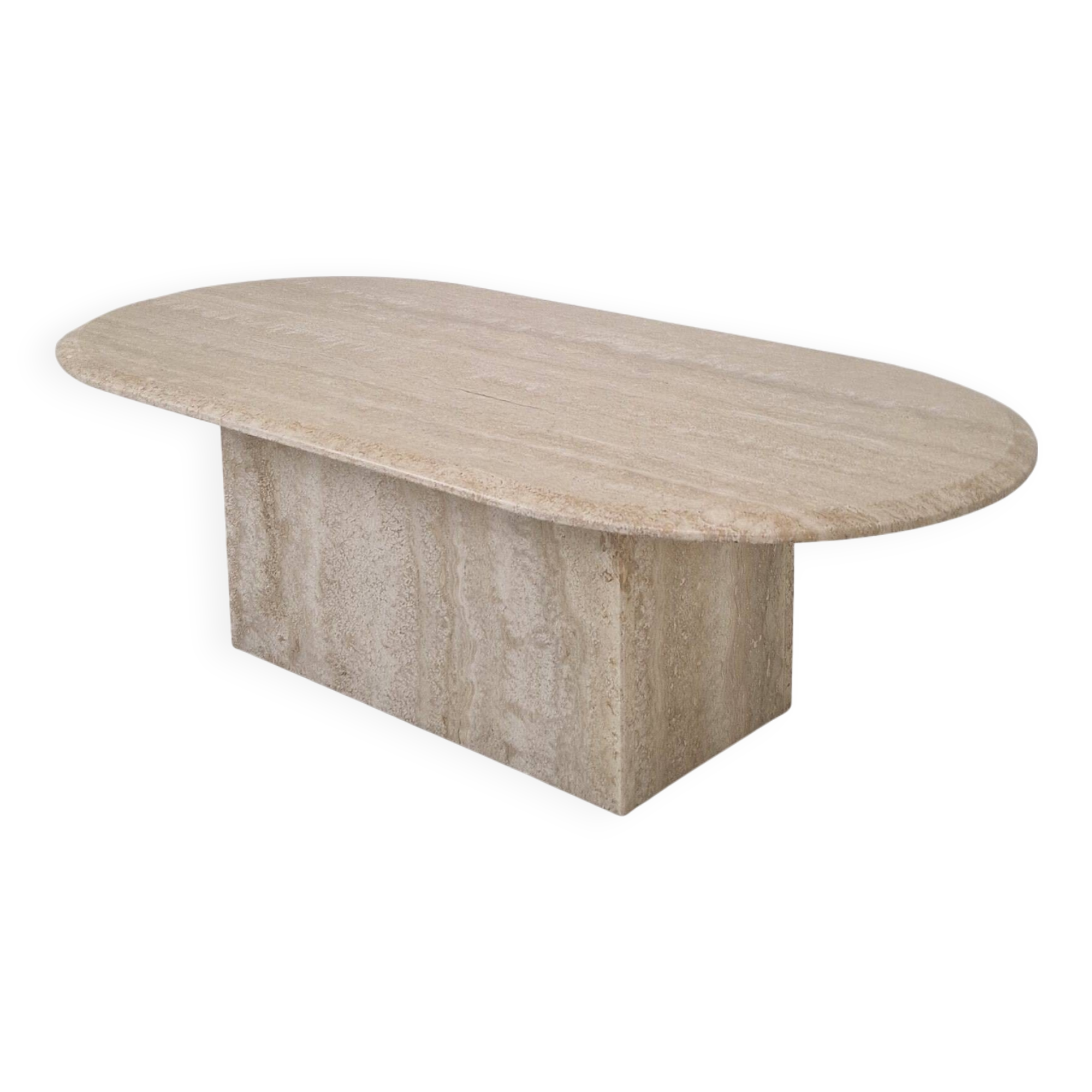 Italian Oval Travertine Coffee Table – Natural Elegance with Sculptural Sty