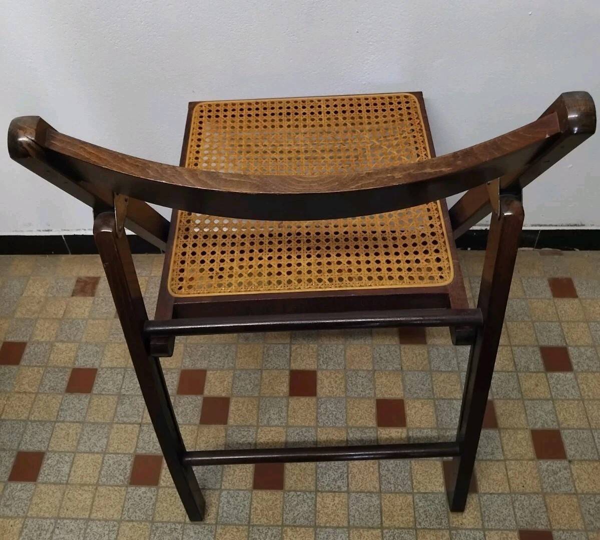 Set of 4 vintage 1970s folding chairs in wood and caning