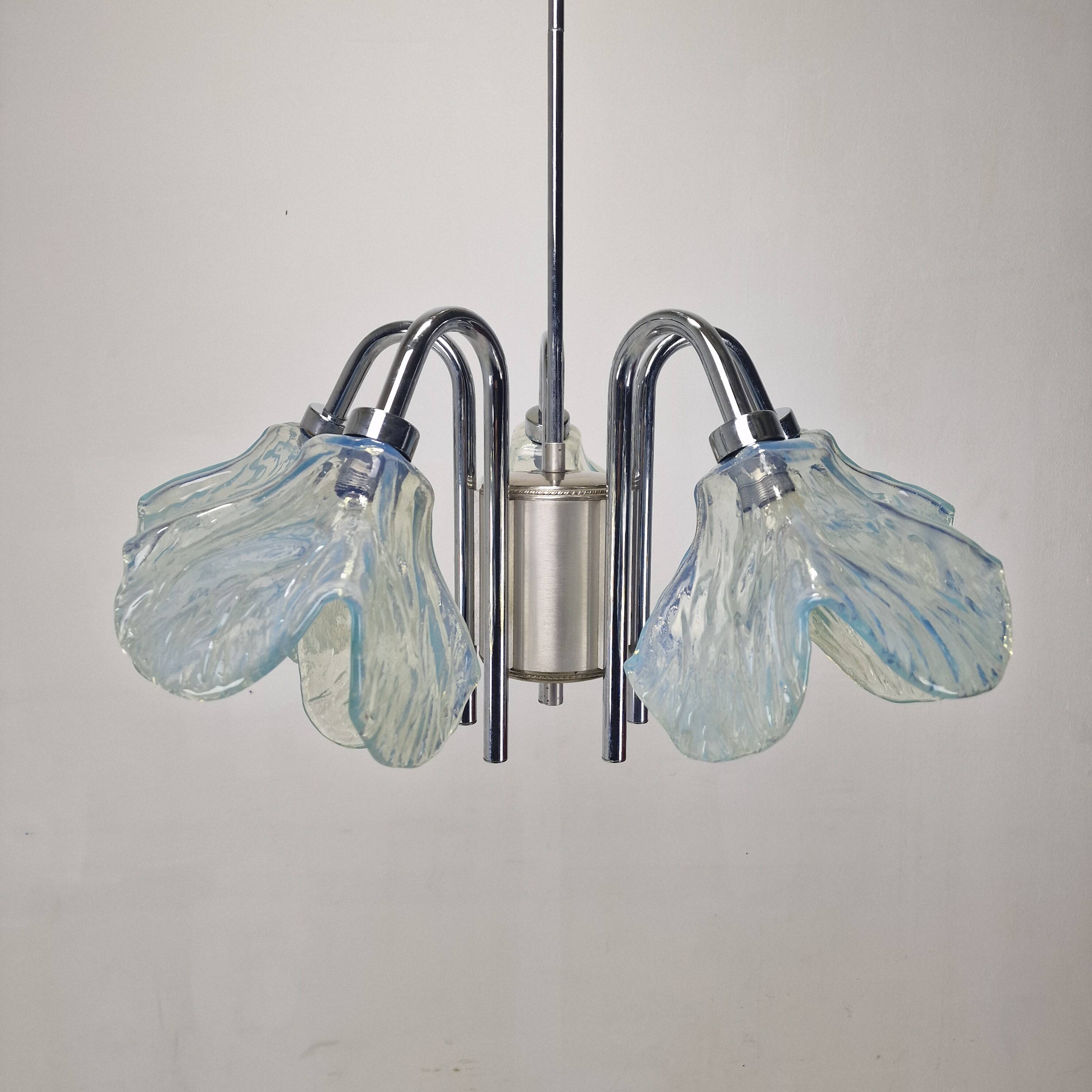 Italian Ceiling Lamp with Five Blue Murano Glass Lamshades – 1970s