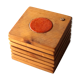 Six coasters in wood and orange ceramic, 70s