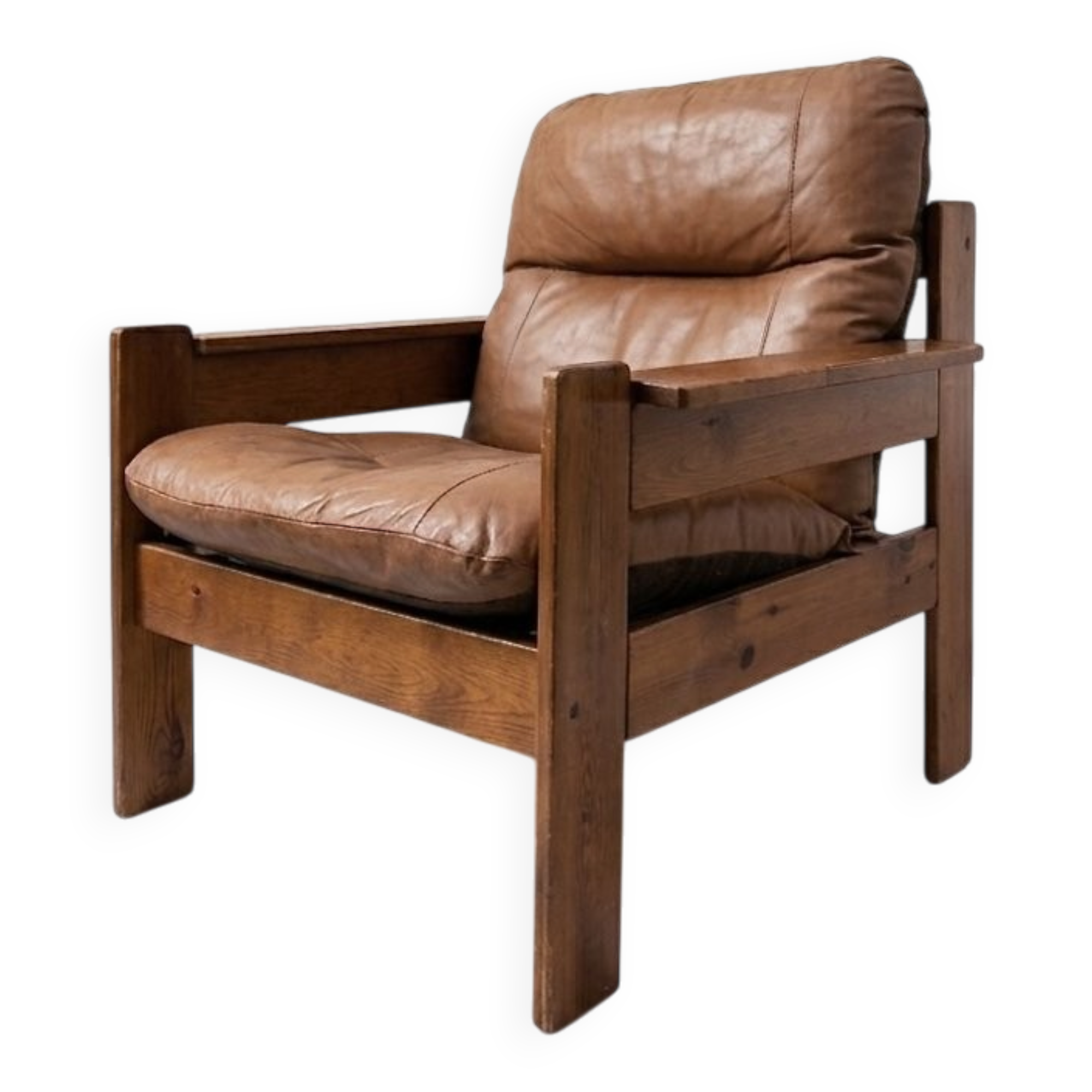 Brutalist leather armchair, 1960s