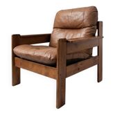 Fauteuil en cuir brutaliste, années 1960