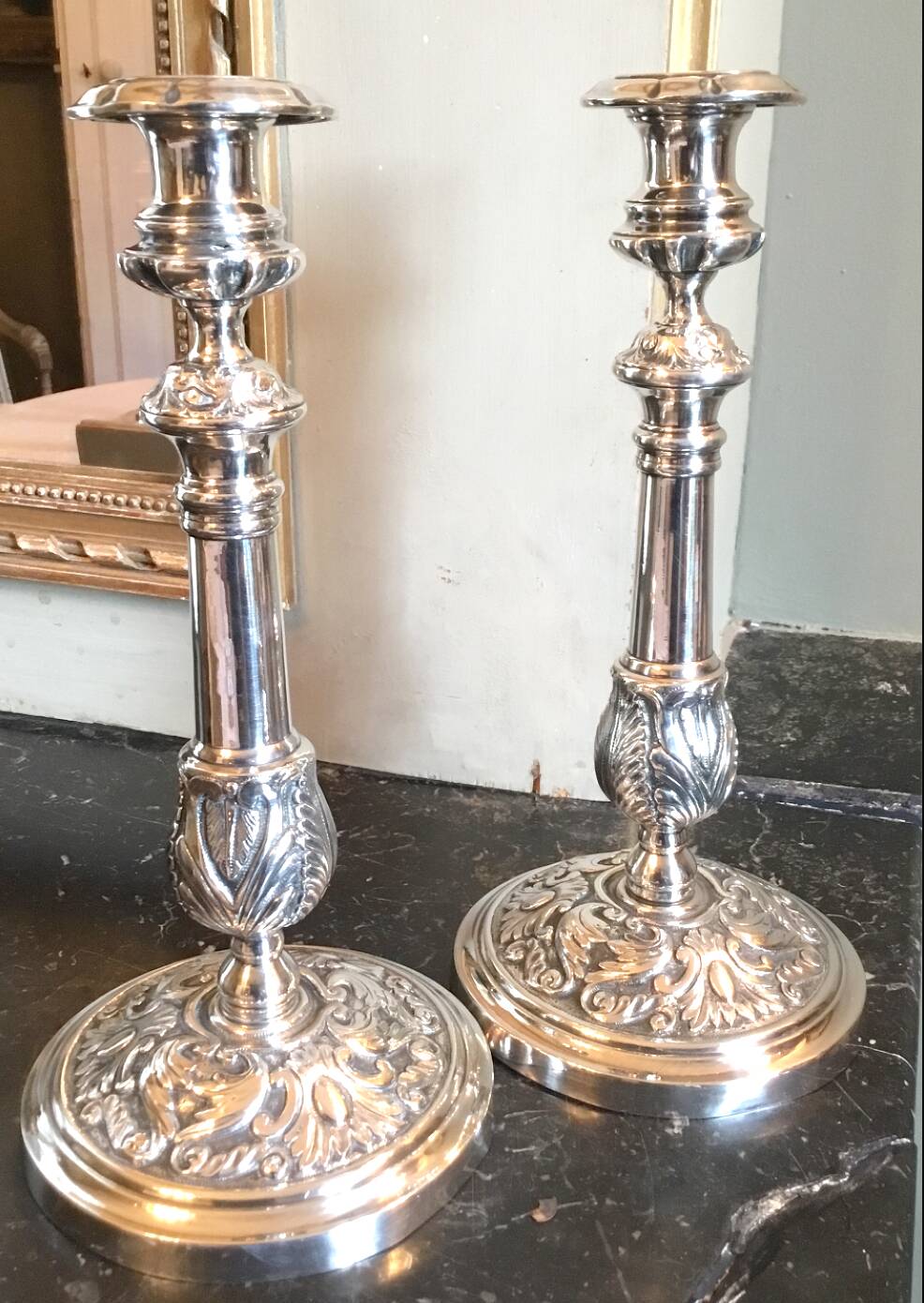 Pair of silver-plated candlesticks