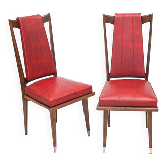 Paire de chaises Art Déco rouges, 1950