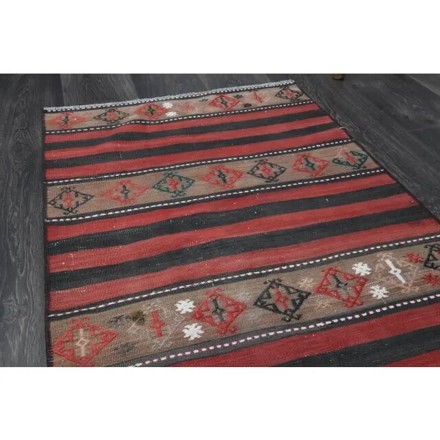 1970s Turkish Oushak handmade wool cotton red kilim runner 71x202