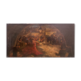 Tableau peinture ancienne danseuse de flamenco Séville début XXe