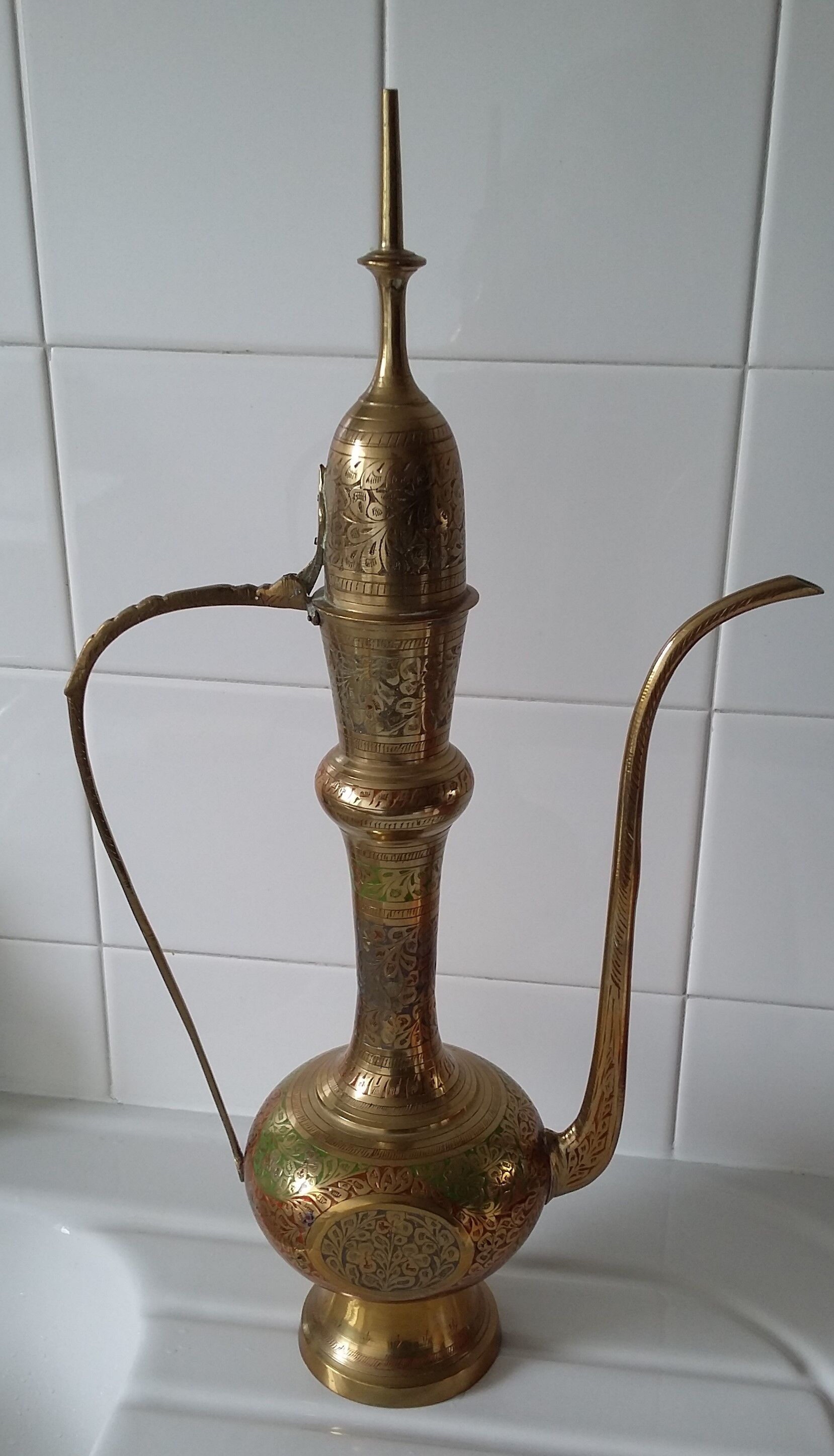 Chiseled brass Indian teapot