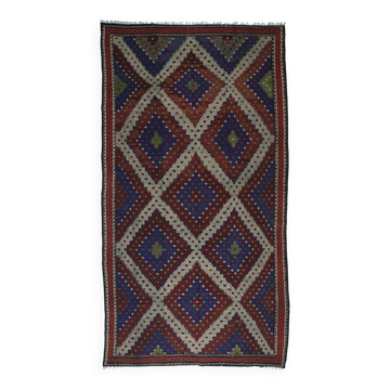 Kilim Turc Yuruk Vintage 175x342 cm Geometrique Bleu Marron