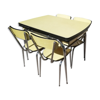 Lot de 4 chaises et 1 table formica jaune