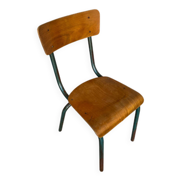 Chaise ancienne style mullca metal vert + assise dossier bois vintage