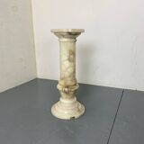 Vintage Spanish Alabaster Pedestal Column with Original Vase, 1970s, Set of 2