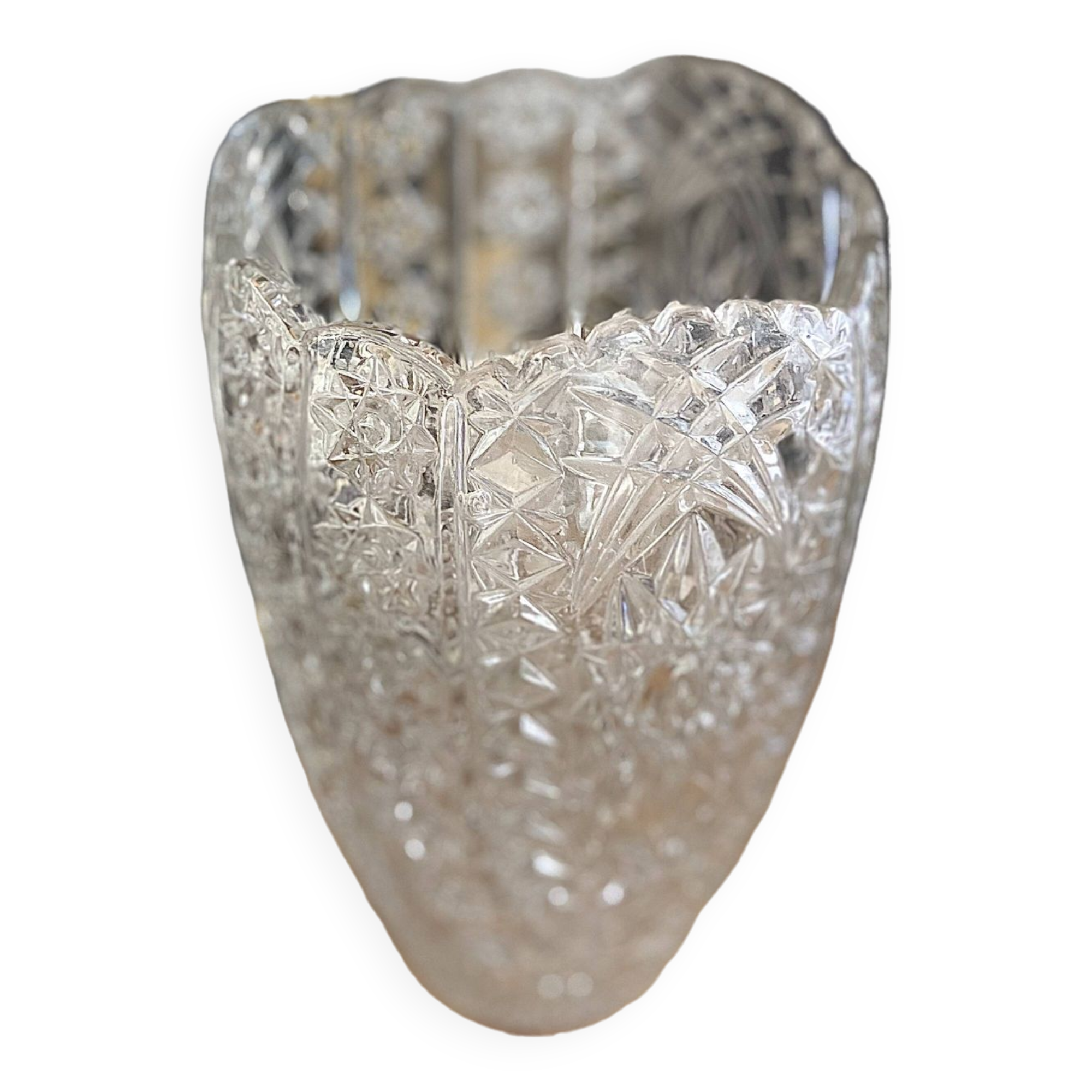 Flowery cut crystal vase