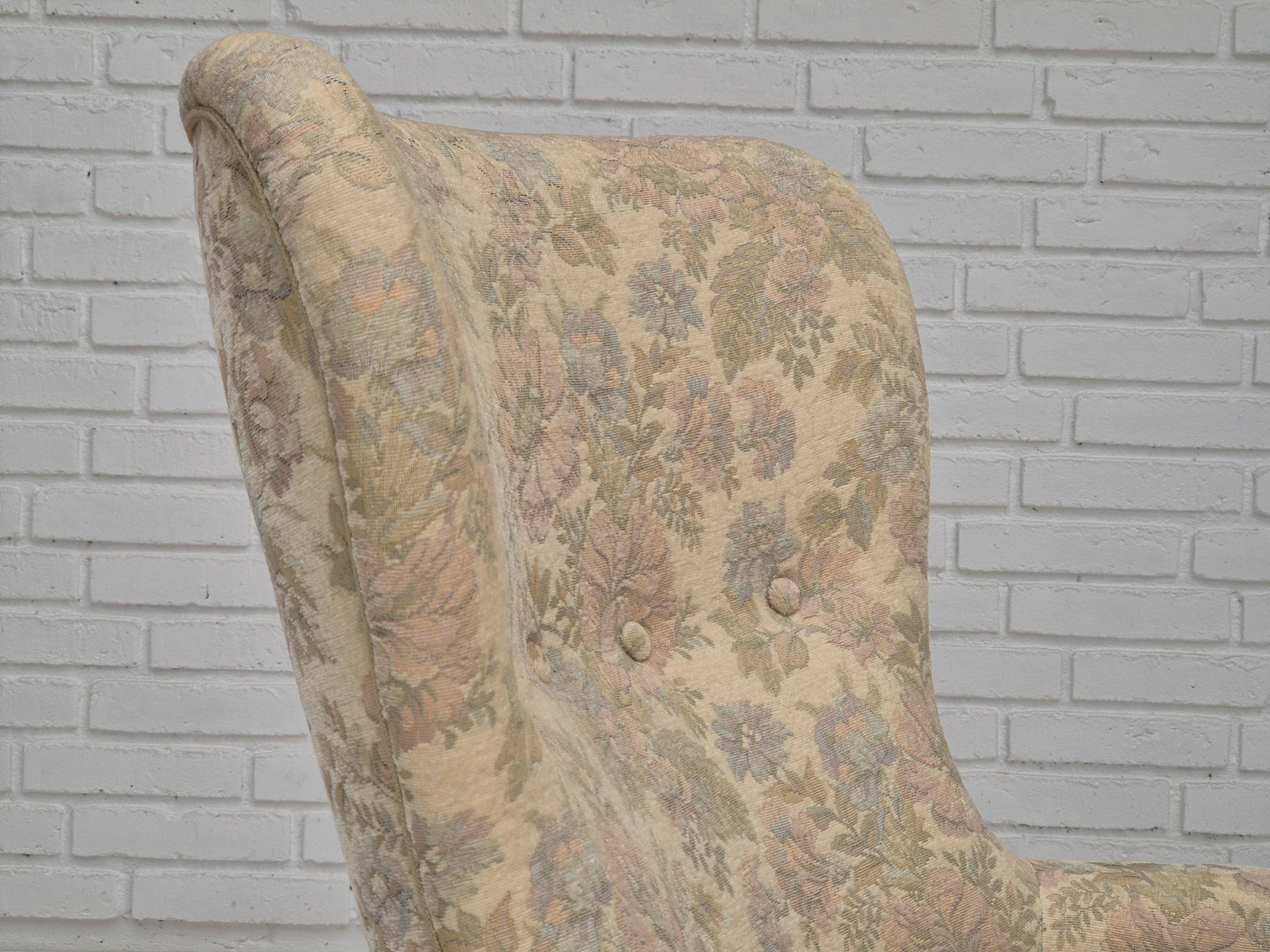1970s, Danish easy side chair, original very good condition, floral furniture velour.