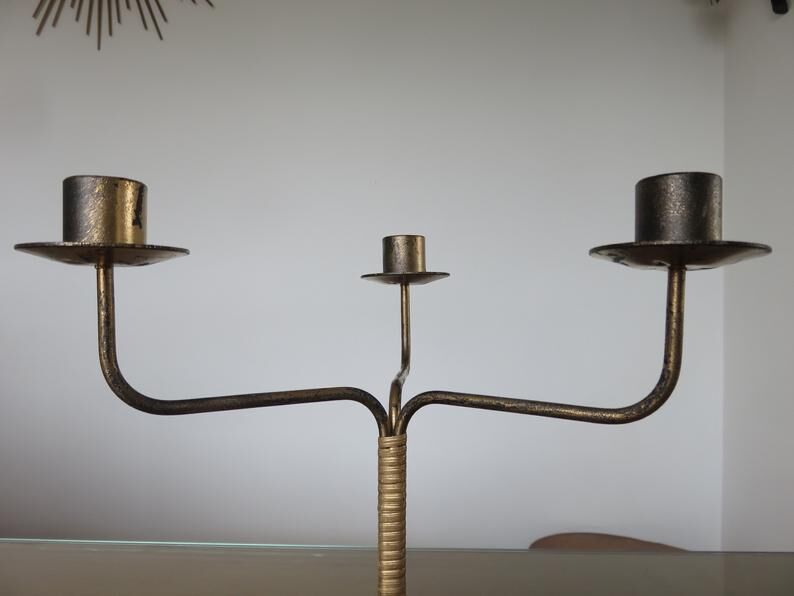 Series of 3 70s gold metal candlesticks