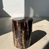 Side table in black petrified wood with light streaks h: 27,5cm d:18,5cm