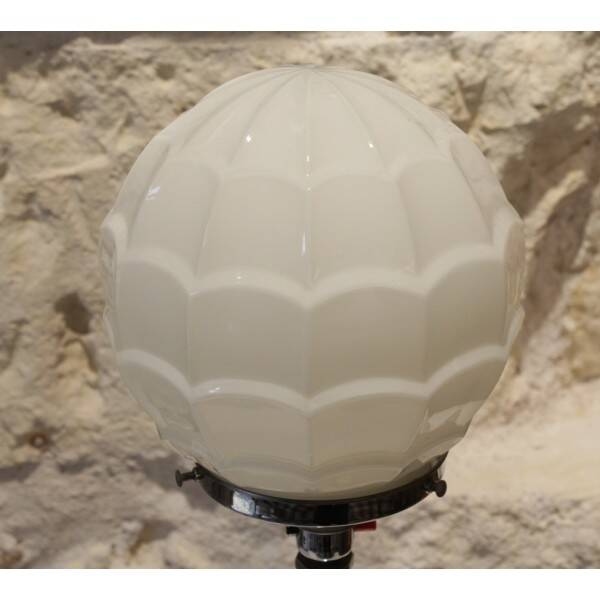 Chrome metal lamp with glass globe, Art Deco style, 20th century period.