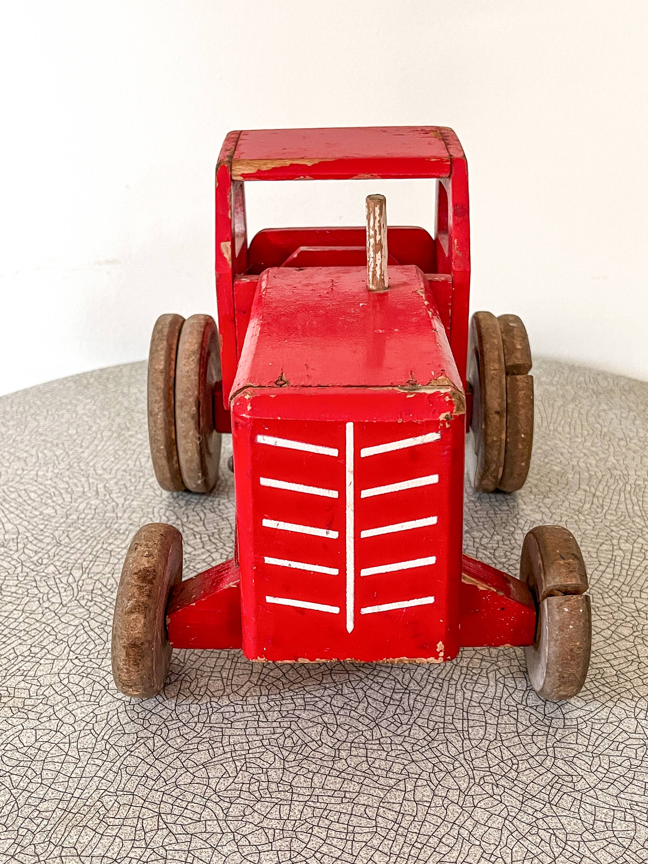 Large wooden tractor "La Ferme de Joujoulac", vintage toy.