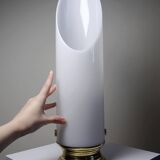 Grande lampe vintage années 50-60 tube plexiglas opalescent support métal doré