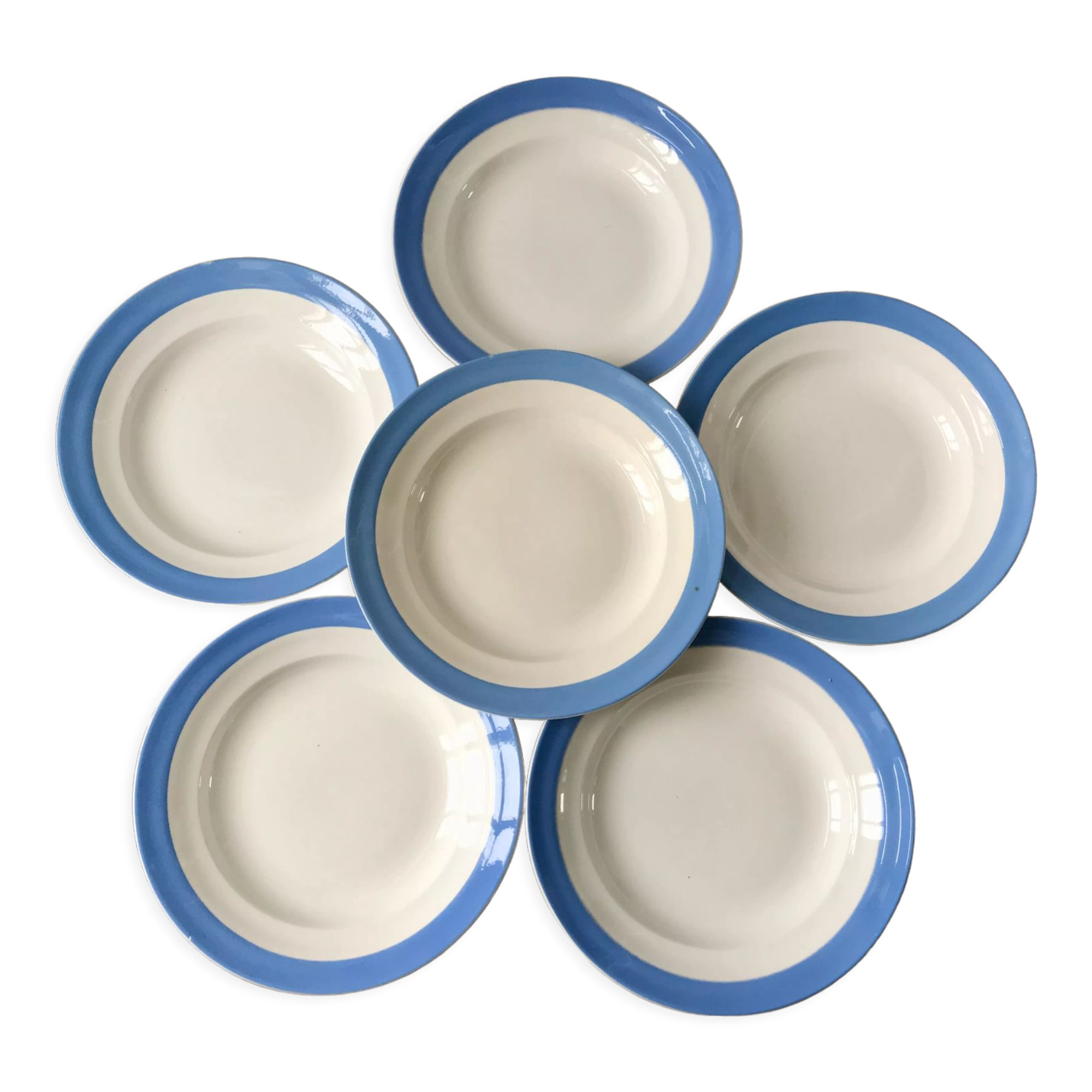 6 hollow plates sky blue Saint-Amand model "Languedoc" 50s