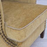 1960s, Danish armchair, honey-yellow furniture velour, original condition.