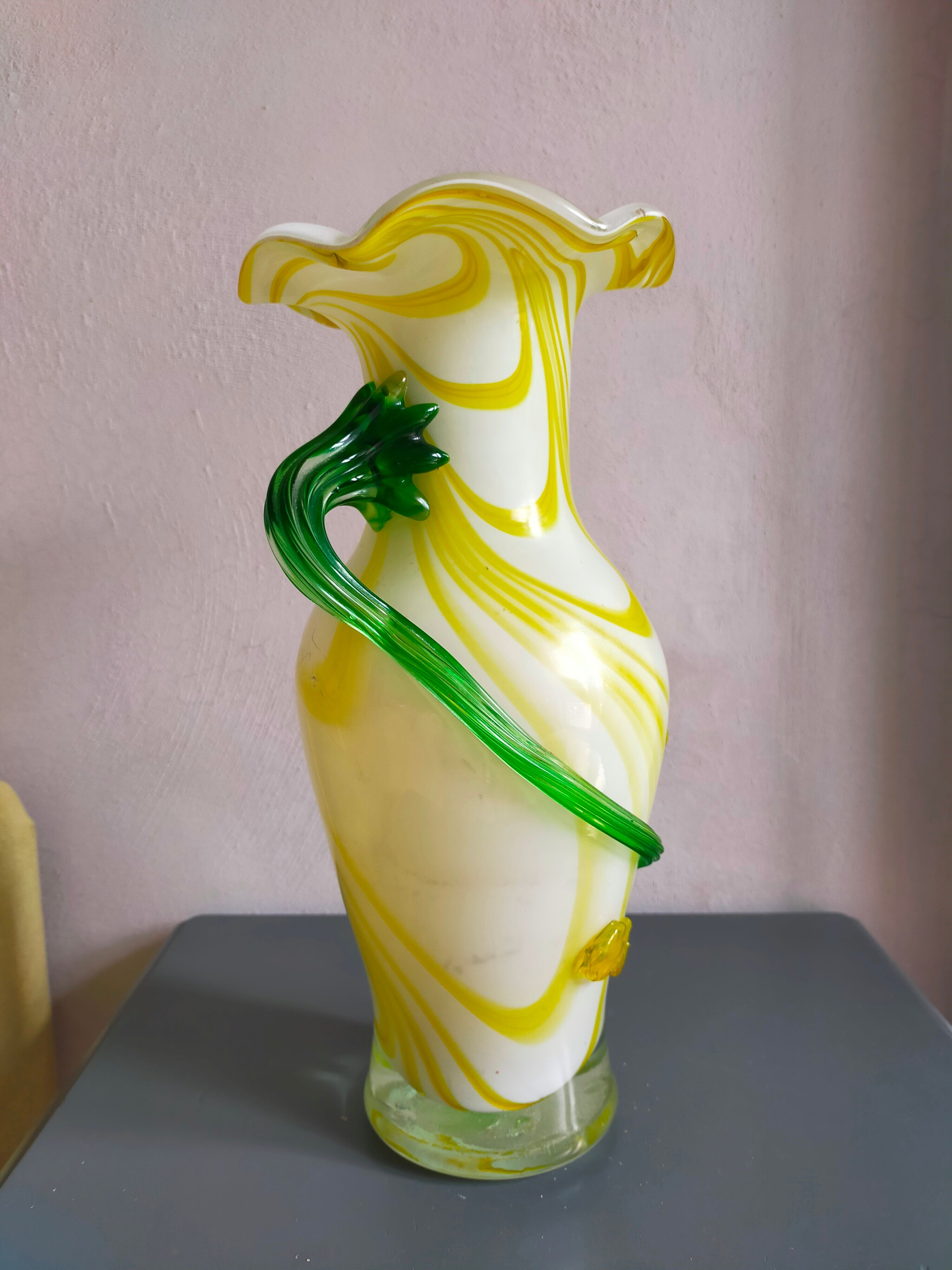 Yellow and green glass vase