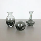 Set of 3 cubic hand blown crystal glass vase by Friedrich Kristall Germany 1970s