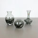 Set of 3 cubic hand blown crystal glass vase by Friedrich Kristall Germany 1970s