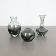 Set of 3 cubic hand blown crystal glass vase by Friedrich Kristall Germany 1970s